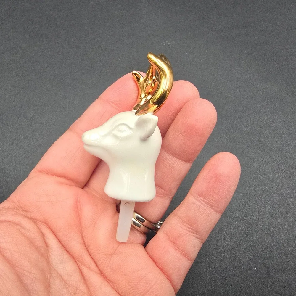 Nora Fleming Oh Deer Mini Stag Head White Gold Antlers Ceramic Retired Holiday